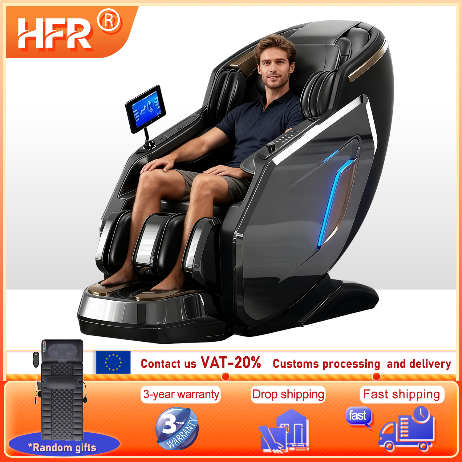 Smart Home Utilities - Ergonomic Zero Gravity Massage Chair, Shiatsu